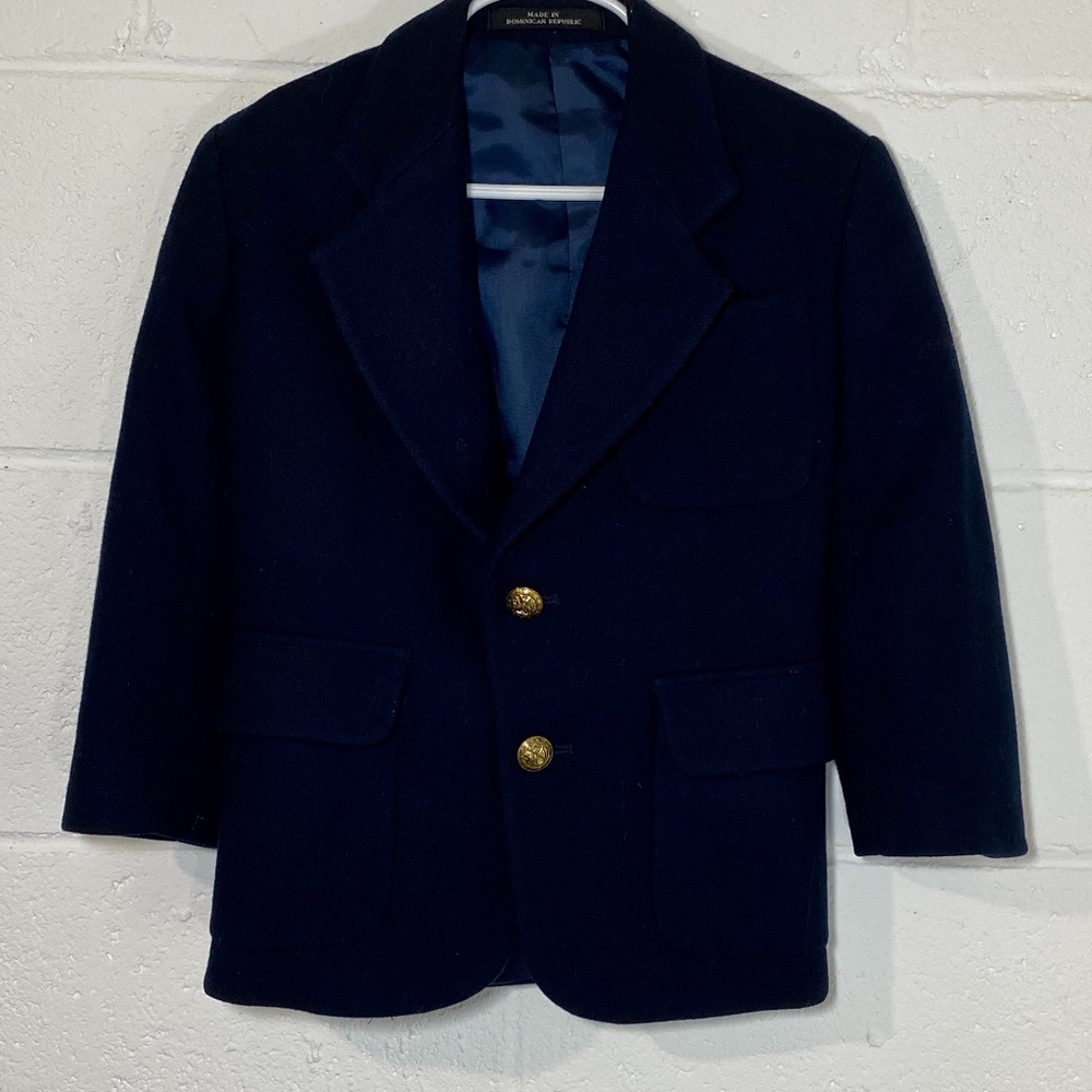 Mills Uniform Navy Blue Single Breasted Wool Blazer